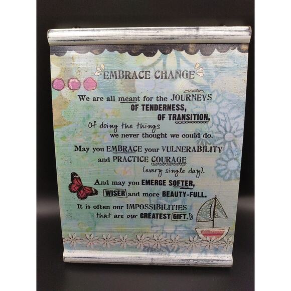2014 Kelle Rae Roberts Embrace Change Wall Hanging Plaque 9.5 In X 7 In Wood - Picture 1 of 8